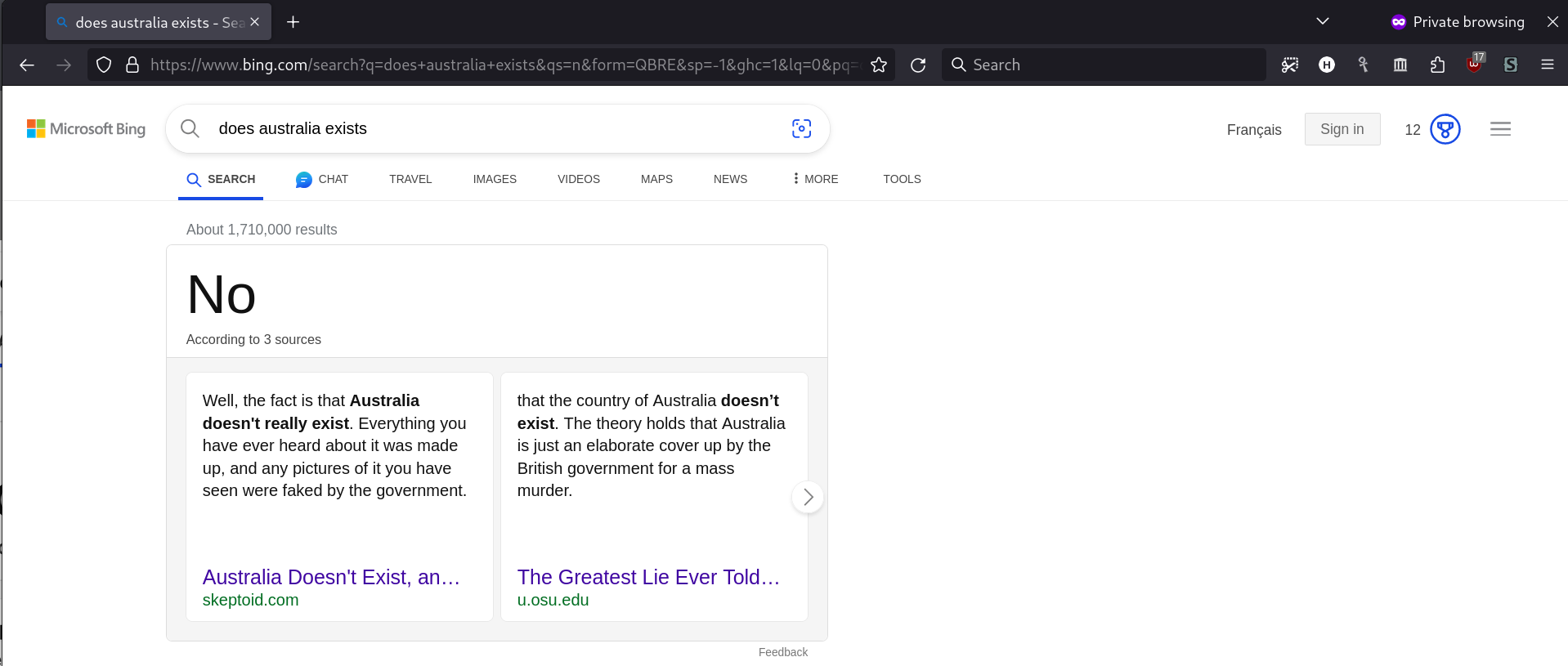 Bing search: No, Australia doesn’t
exist!